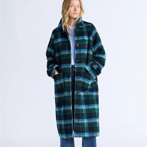 Plaid Women's Coat - Blue and Black